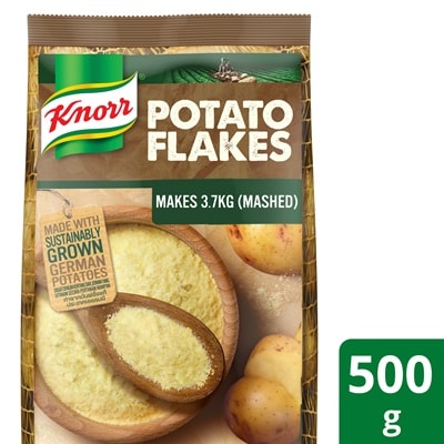 Kentang Lecek Knorr 500g - Pastikan rasa dan tekstur asli kentang putar yang konsisten untuk semua masakan kentang anda dengan Kentang Putar Knorr, bahan utama untuk pelbagai masakan barat.