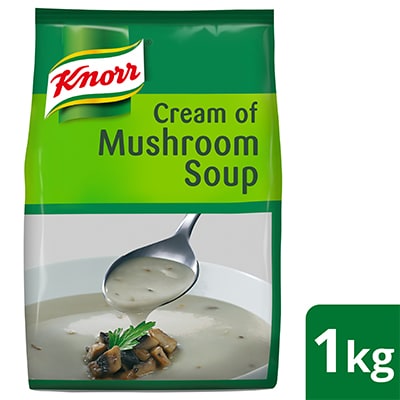 Knorr Sup Krim Cendawan 1kg - Sediakan sup cendawan untuk jamuan dengan lebih efektif dengan Sup Krim Cendawan Knorr yang stabil dalam Bain-Marie dan sentiasa mengekalkan keaslian rasa cendawan.