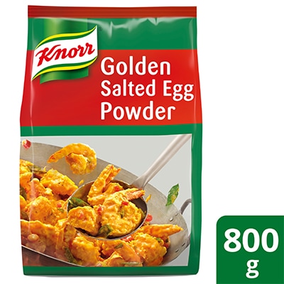 Knorr Serbuk Masakan Telur Masin Keemasan 800g - Nikmati rasa dan tekstur telur masin asli bukan sahaja untuk jenis masakan telur atau makanan menggoreng yang berbeza tetapi juga untuk semua masakan telur masin dengan Serbuk Telur Masin Keemasan Knorr.