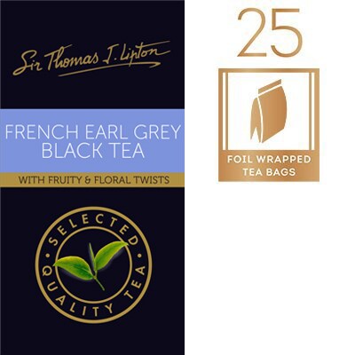 Sir Thomas Lipton Uncang Teh Hitam Celup Aroma Bergamot 2g - Campuran unik teh Earl Grey yang klassik dengan rasa flora dan buah-buahan yang menyegarkan.