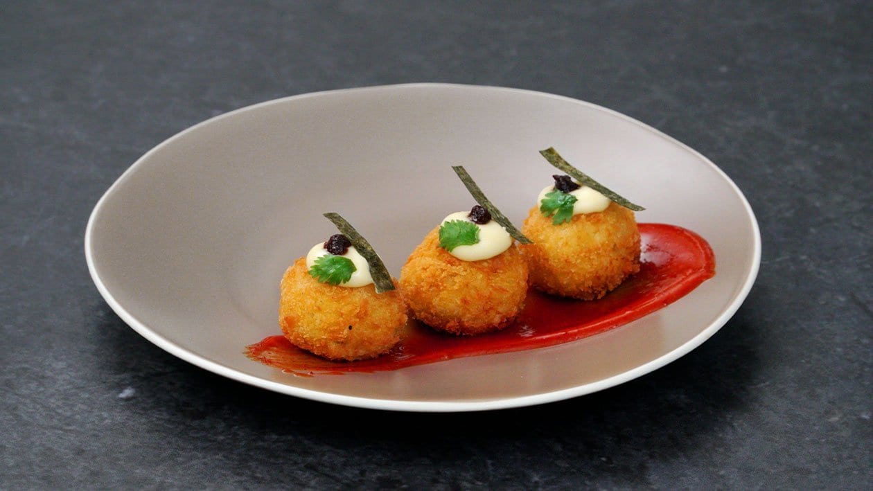 Beef Chorizo and Manchego Croquettes with Gochujang-Tom Yam Mayo