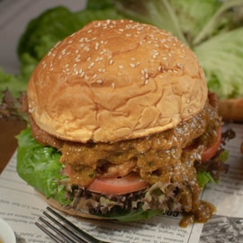 Chicken Burger with Balinese Bumbu Gravy Chicken Burger with Balinese Bumbu Gravy