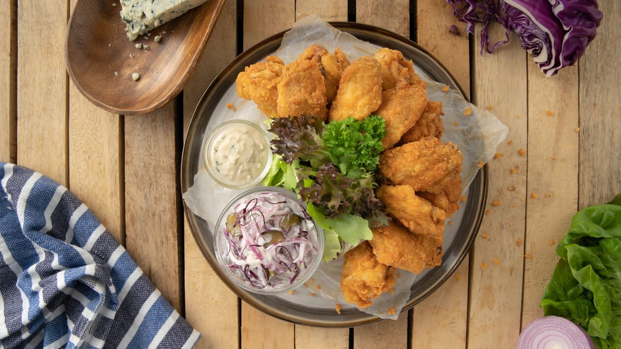 Hot Fried Chicken, Slaw and Blue Cheese Dressing