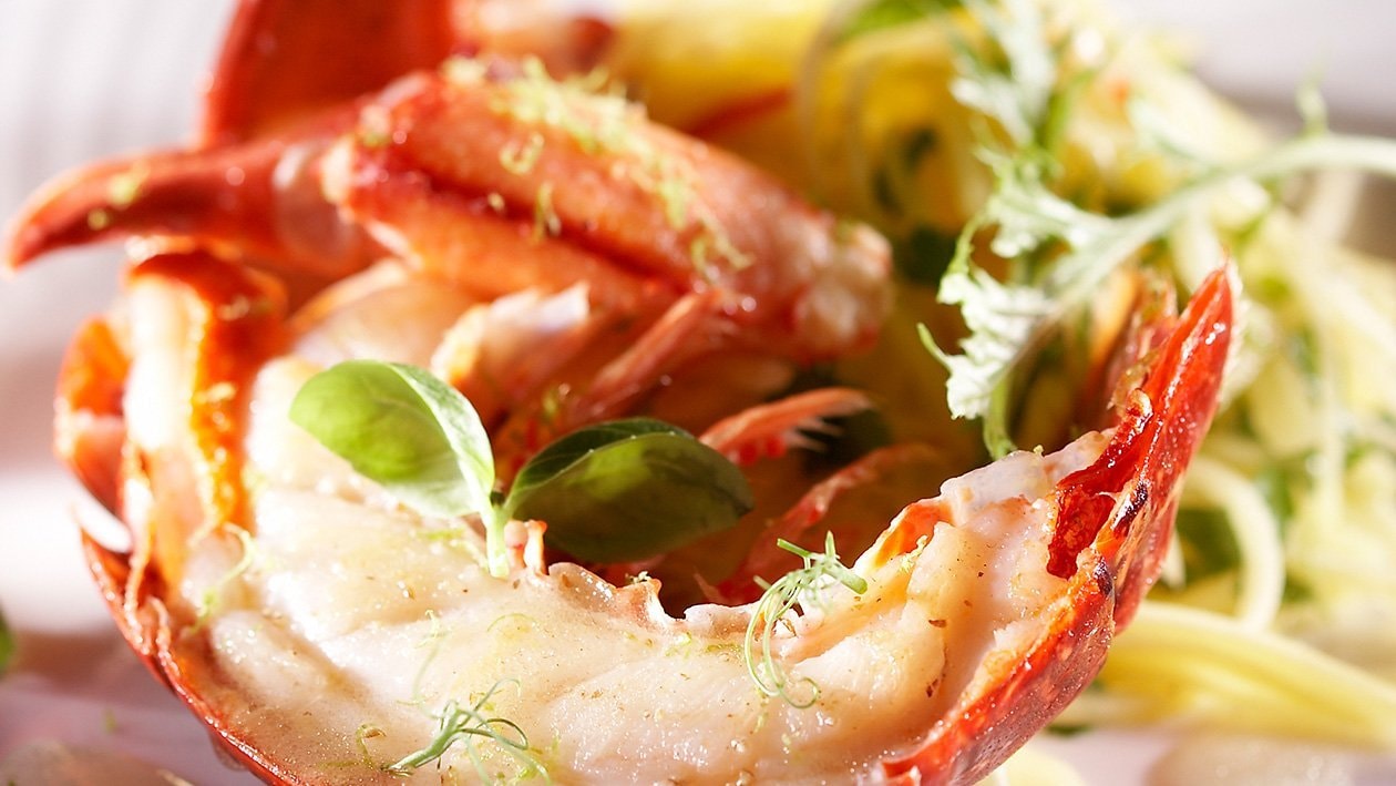 Baked Lobster with Thai Mango Salad and Basil Vinaigrette – - Recipe