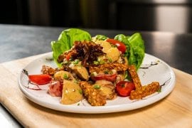Potato and Caramelised Onion Salad with Tempeh