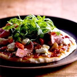 BBQ Prime Rib Eye Pizza with Roasted Garlic & Peppers, Onion and Feta Cheese BBQ Prime Rib Eye Pizza with Roasted Garlic & Peppers, Onion and Feta Cheese