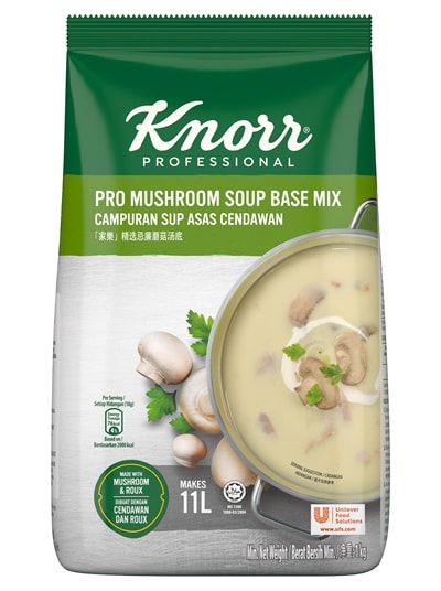 Knorr Professional Cream Soup (Mushroom) 1kg - A clear diners’ favourite, deliver scrumptious mushroom soup with Knorr Mushroom Soup Base Mix that lets you deliver cream of mushroom soup instantly.
