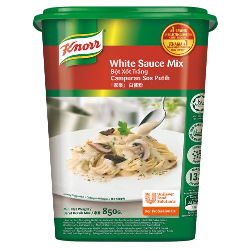 Knorr White Sauce Mix 850g - A ready to use sauce with no added preservatives, prepare white sauce pasta or lasagna with white sauce for banquets efficiently with Knorr White Sauce Mix.