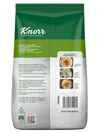 Knorr Campuran Sup Cendawan 1kg - Menjadi kegemaran pengunjung, dengan Knorr Mushroom Soup Base Mix, ianya memberikan rasa sup cendawan yang lazat dan berkrim dengan penyediaan yang cepat.