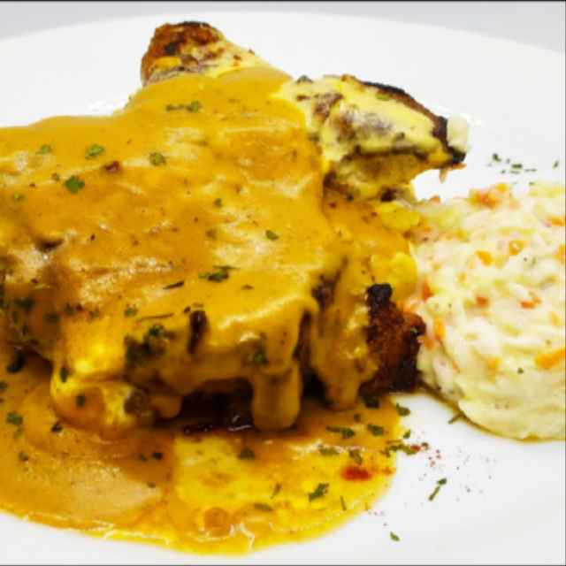 Cheesy Orange Demi-Glace Grilled Chicken Chop Cheesy Orange Demi-Glace Grilled Chicken Chop