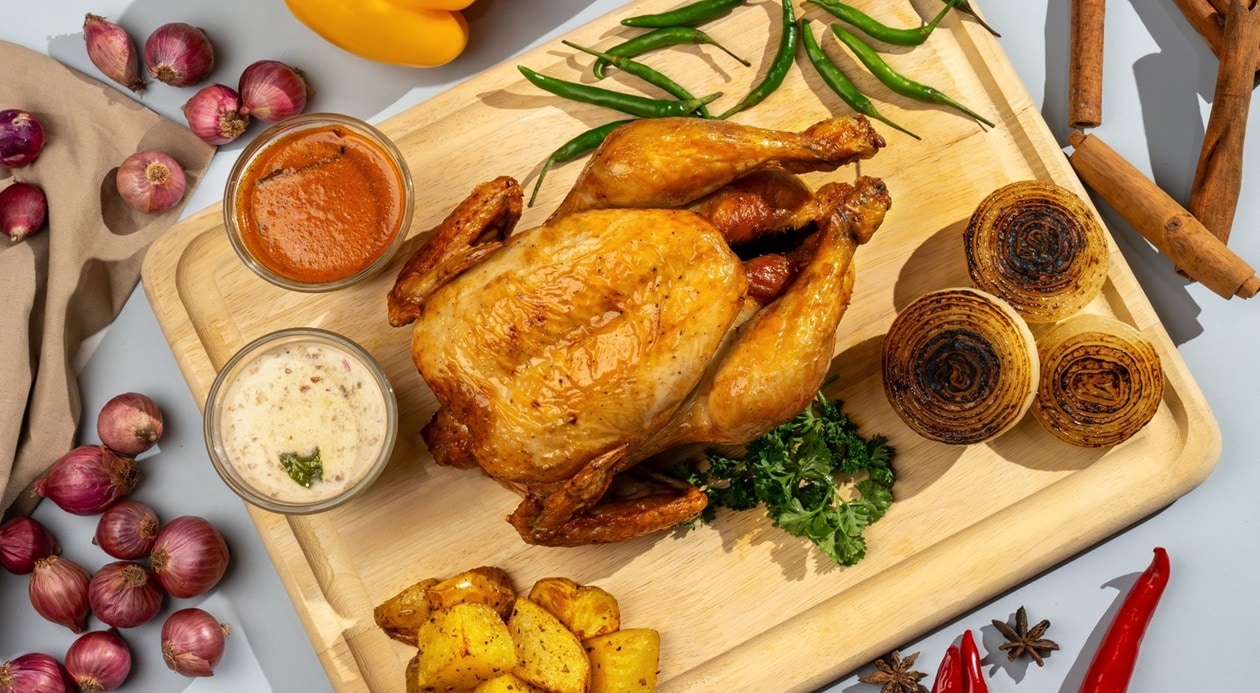 Classic Roasted Chicken with Creamy Kantan Buttermilk Sauce and Rendang Sauce – - Resipi