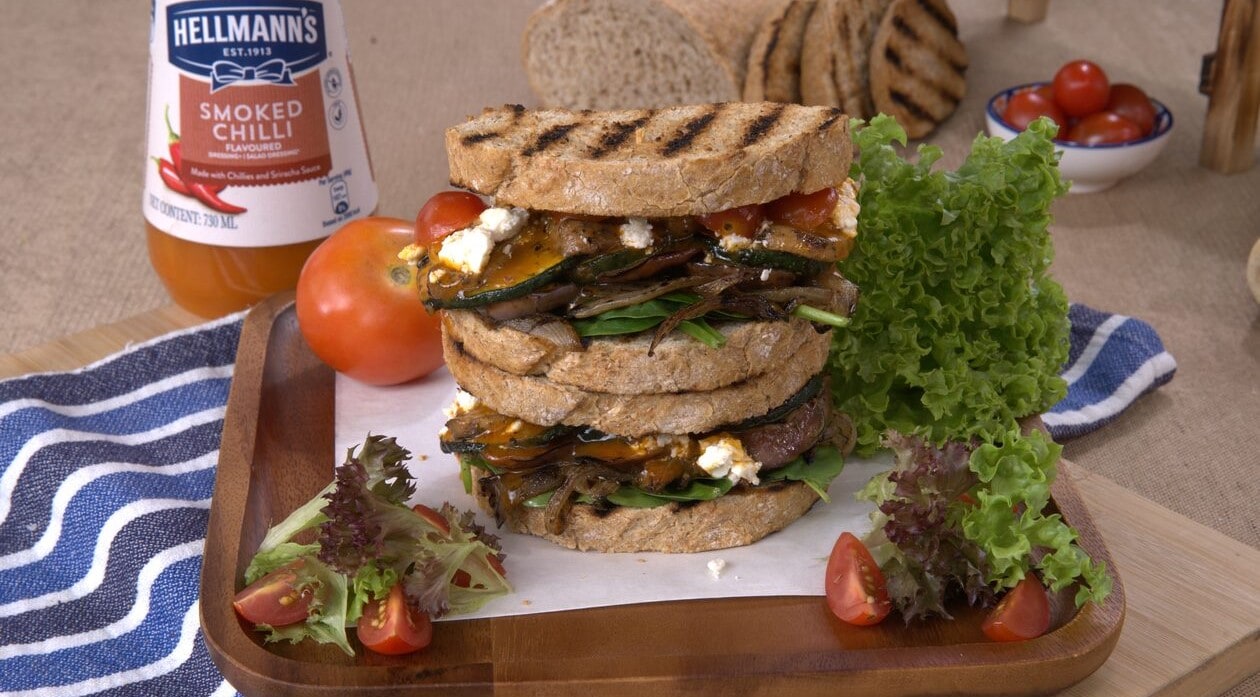 Grilled Vegetable & Mushroom Sandwich with Smoked Chilli Dressing – - Recipe