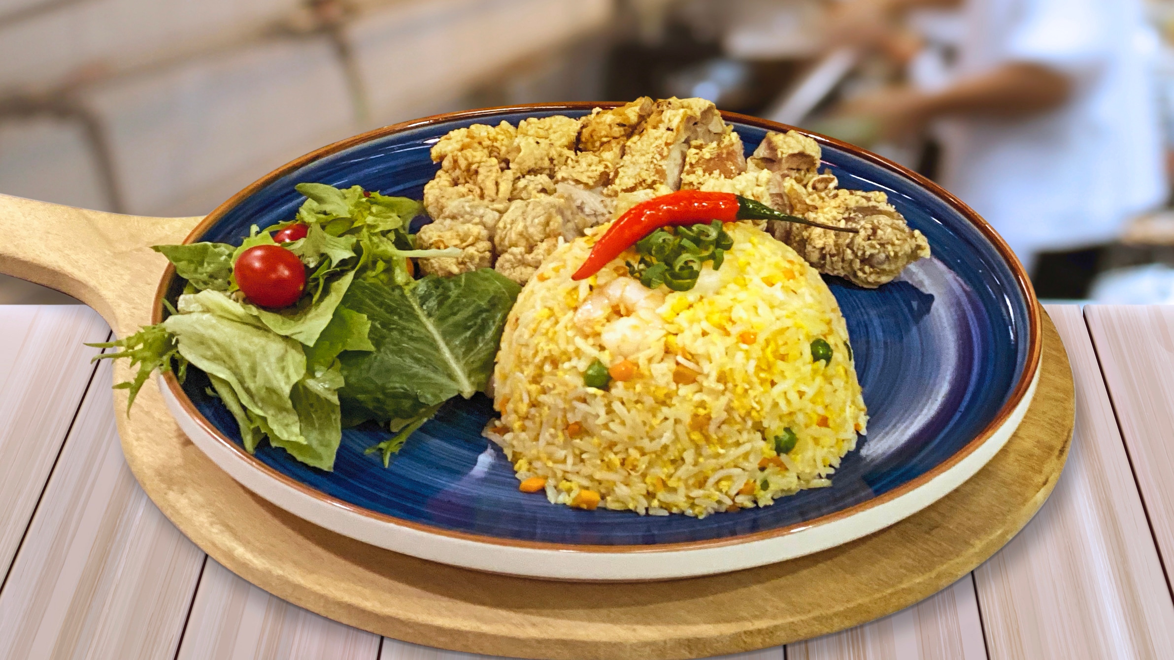 Salted Egg Fried Rice with Crispy Chicken Chop