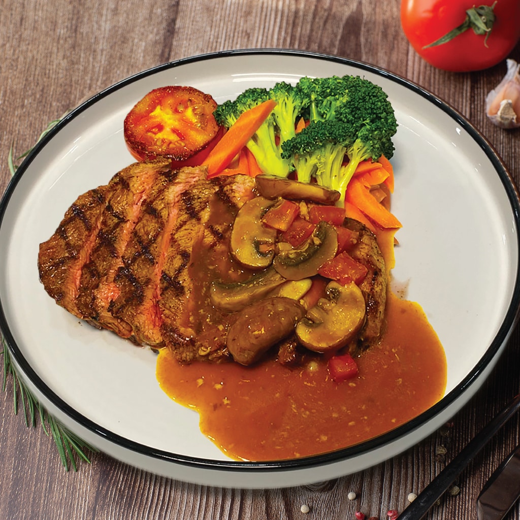 French Style Demi Glace Sauce served on Ribeye Steak French Style Demi Glace Sauce served on Ribeye Steak