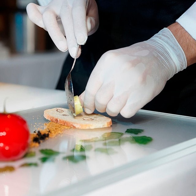 chef plating with glove