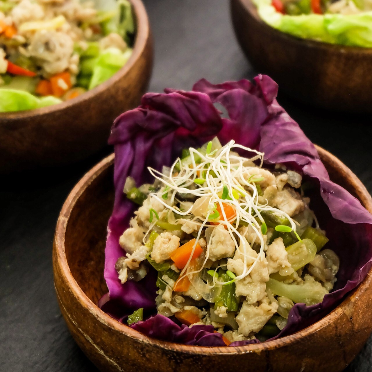 Stir-Fried Chicken and Vegetable in Lettuce Cups Stir-Fried Chicken and Vegetable in Lettuce Cups