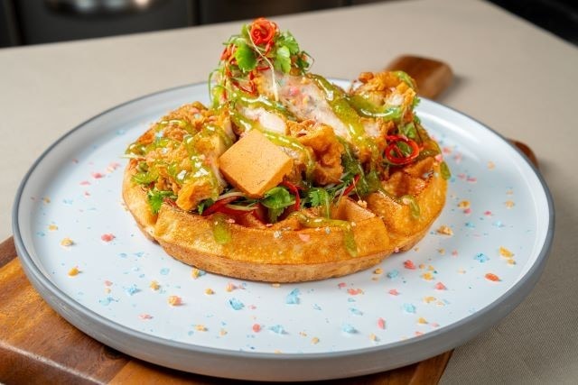 Chicken Chop Waffle with Spicy Lime Glazed Popping Candy
